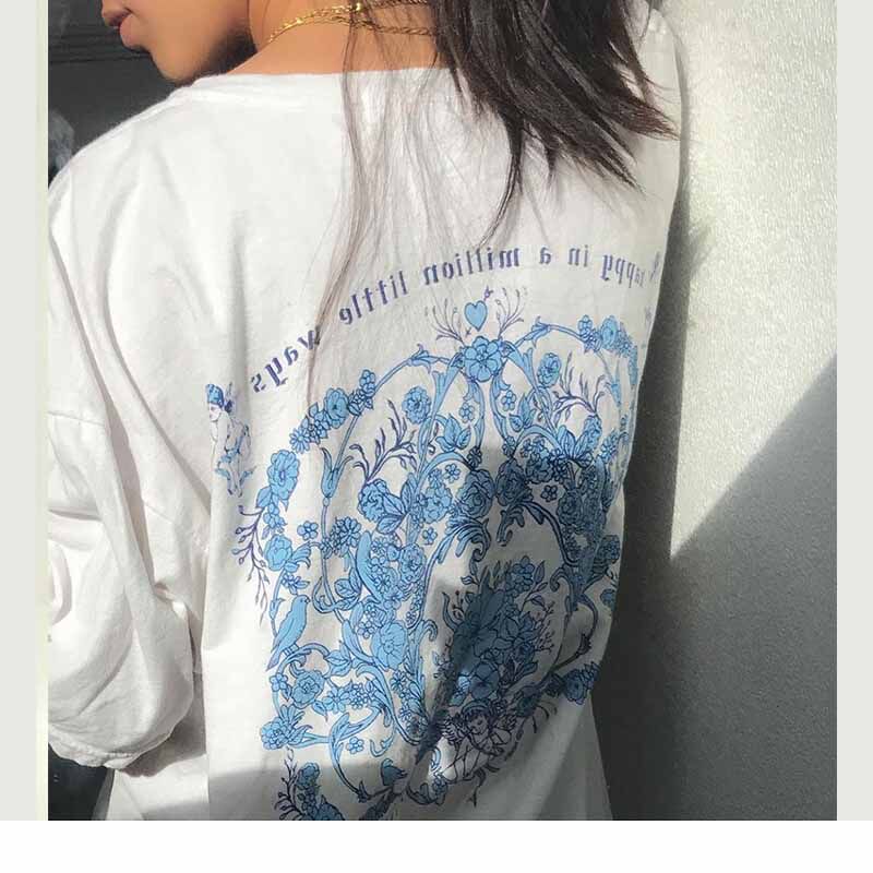 Vintage Wen 美式复古白色天使宽松短袖T恤女ins潮设计感小众壕贰图片