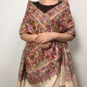 绚丽世家pashimina羚羊绒披肩满绣花卉围巾