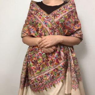 绚丽世家pashimina羚羊绒披肩满绣花卉围巾