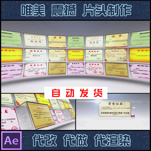 AE模板单位企业获奖证书奖杯专利证明奖状多图文展示视频制作03