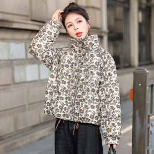 印花棉服女立领加厚宽松短款 碎花高级感复古棉袄外套 2025年新款