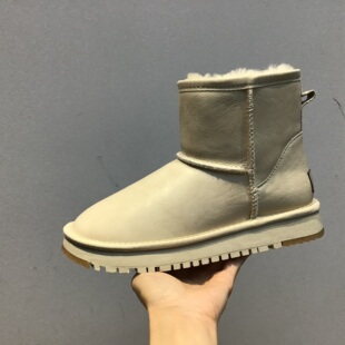 全羊毛内里真皮防水雪地靴女短筒皮毛一体加绒保暖棉靴子
