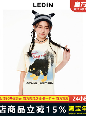 【商场同款】乐町秋季新款趣味袜套猫咪印花短袖T恤C2CNE3125