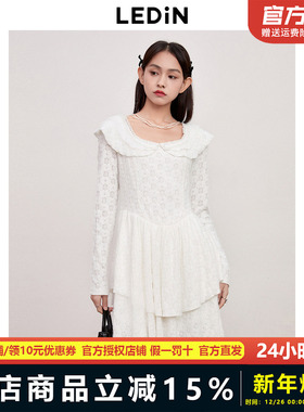 乐町花边方领蕾丝娃娃裙秋季绒感磨毛立体提花公主裙CWFAD4185