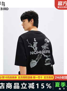 太平鸟男装休闲T恤重磅T恤刺绣印花阔版T恤B2CNF2182