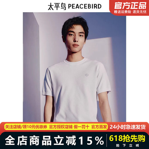 太平鸟男装针织短袖T恤夏季新款刺绣体恤B1EEE2321