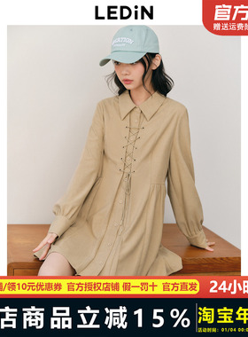 乐町绑带衬衫式连衣裙秋冬灯芯绒衬衫裙美拉德连衣裙CWFAD4459