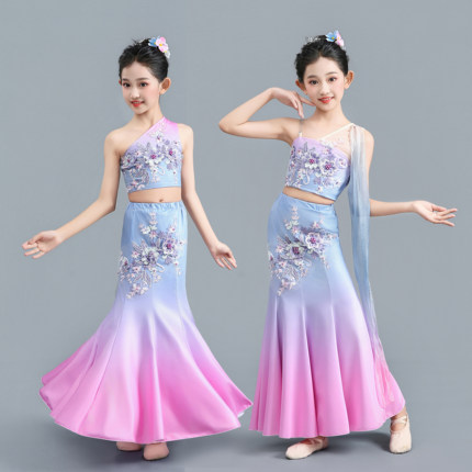 儿童傣族舞蹈服少儿彩云之南舞蹈服装孔雀舞演出服女艺考表演服装