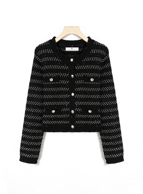 【甜甜粉丝专享】针织名媛拼色法式设计师减龄小香风开衫DM-23855