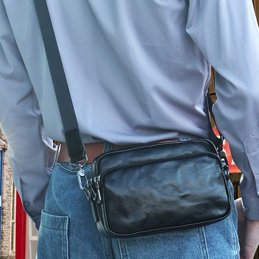 新款牛皮个性潮流男士小背包通勤单肩斜挎方包真皮高级斜挎包男款