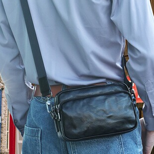 新款牛皮个性潮流男士小背包通勤单肩斜挎方包真皮高级斜挎包男款