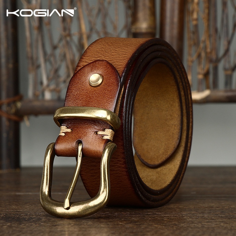 韩版时尚潮流复古头层牛皮皮带铜扣新款休闲牛仔工装裤腰带