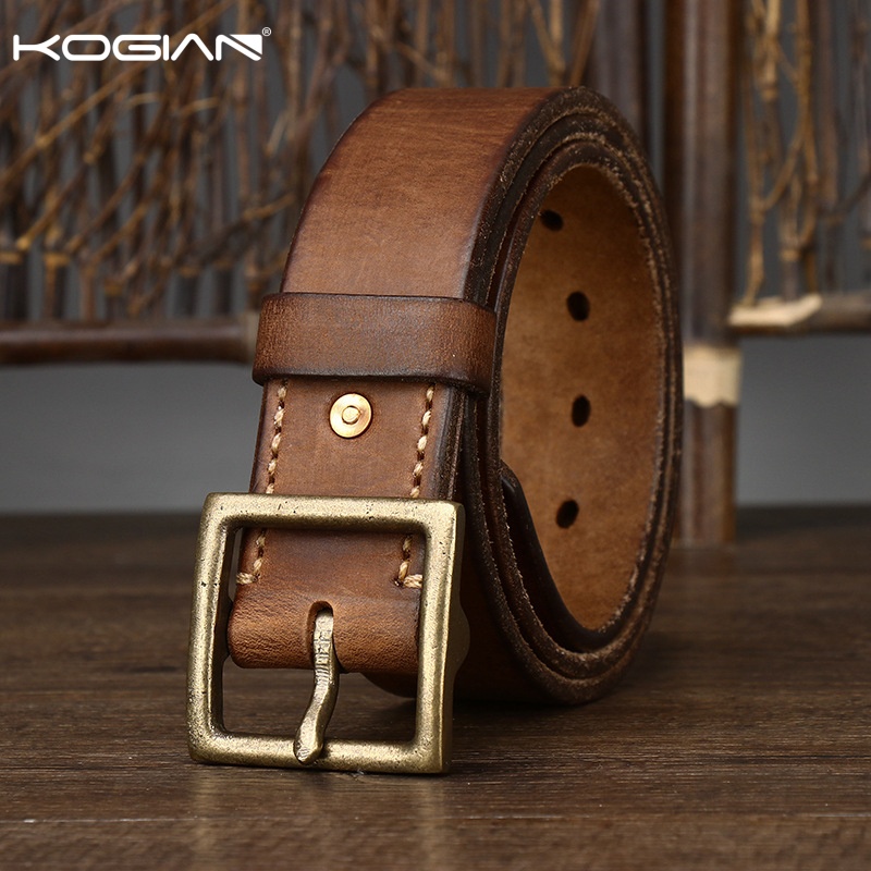 欧美复古重工水洗做旧加宽加厚头层牛皮皮带真皮针扣牛仔裤腰带