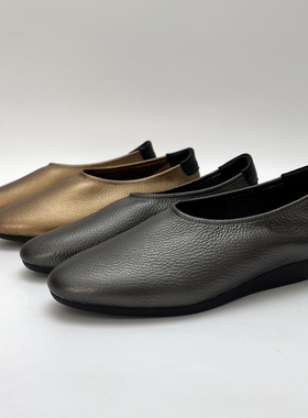 柜雅氏女鞋真皮柔软舒适妈妈鞋软面软底宽楦平底鞋帆船鞋深口瓢鞋