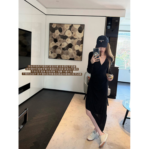 EASE 休闲女人味 暗黑风裁剪工艺 天丝羊毛连衣裙