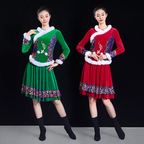 新款秧歌服女民族金丝绒广场舞