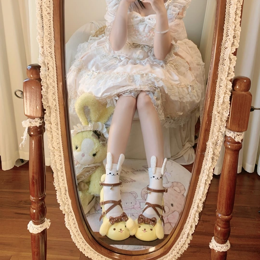 秋季新款日系洛丽塔少女中筒袜女立体兔耳朵可爱袜子软妹jk皮鞋袜