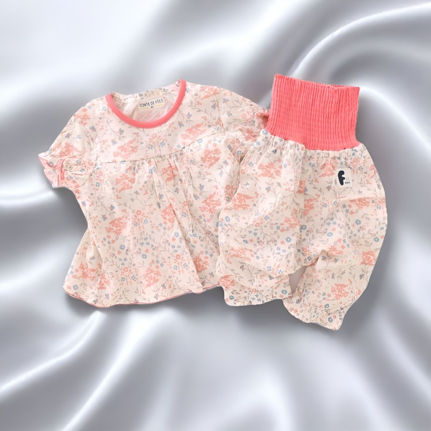 外贸日单夏季儿童套装 纯棉生日城短袖护肚七分裤女童家居服睡衣