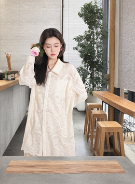 JINYU矜羽【云绣】温柔风重工蕾丝衬衫女中长款宽松通勤翻领上衣
