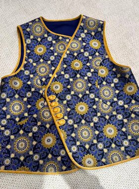 JINYU矜羽【团花】上久楷50姆米四重纬织金宋锦马甲上衣女