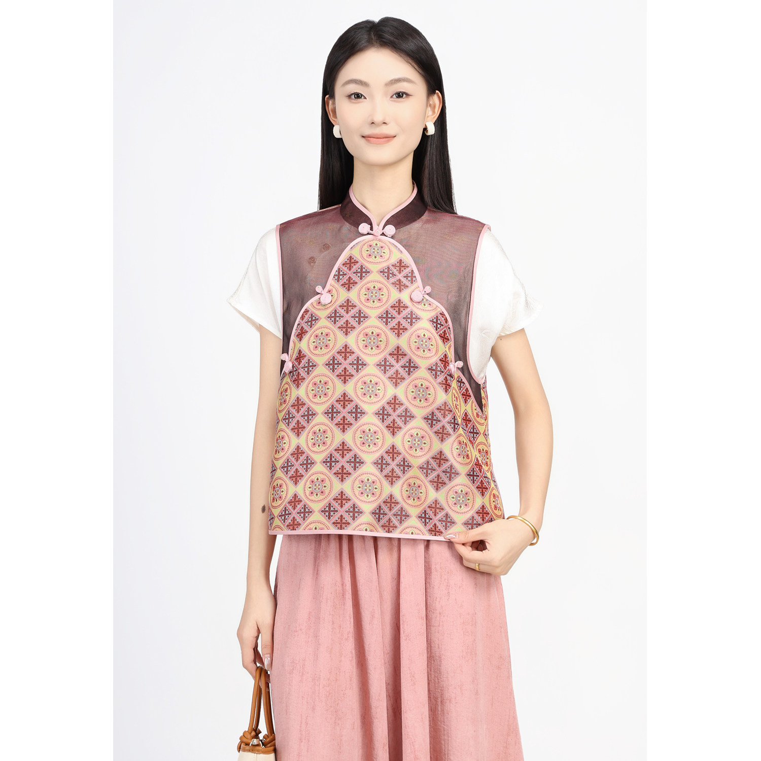 JINYU矜羽【烟驿】张和才古蜀锦粉紫色新中式马甲,女装/女士精品,汉服上装,淘宝优惠券,粉丝福利购,淘宝优惠卷