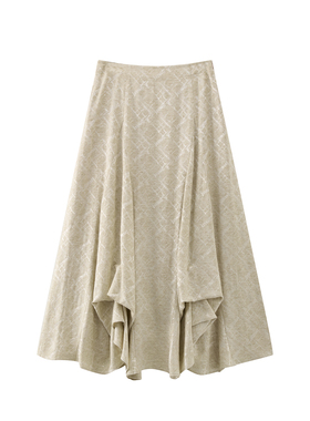 JINYU矜羽【柔杏】通勤风杏色肌理半身裙女高腰显瘦不规则中长裙