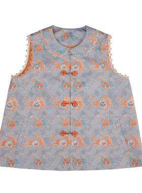 JINYU矜羽【锦程】新中式马踏浪花纹宋锦马甲上衣秋冬款