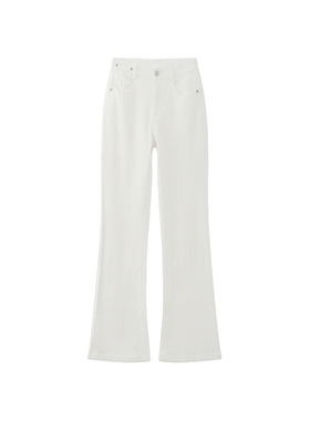 JINYU矜羽【纤逸】白色微喇牛仔裤女 高腰显瘦阔腿喇叭裤长裤