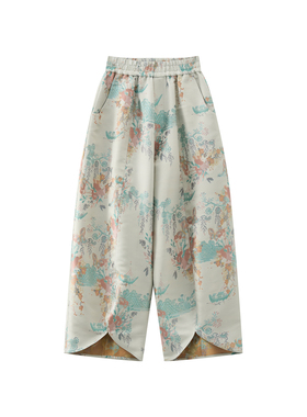 JINYU矜羽【雾景】新中式山水画宋锦阔腿裤女春秋高腰九分灯笼裤