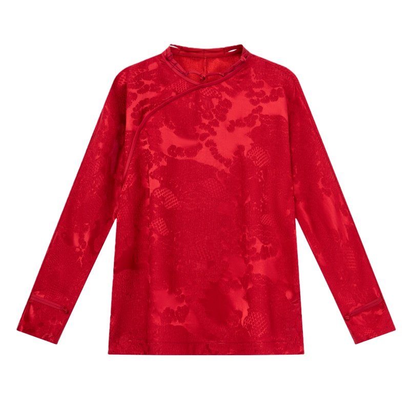 JINYU矜羽【赤蔓】节日感红色新中式上衣 提花宽松显瘦国风长袖