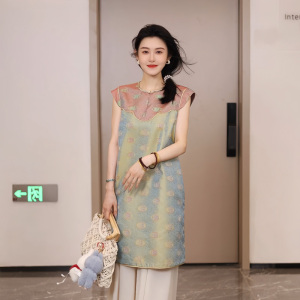 JINYU矜羽【风雅来客-盏清】张和才古蜀锦如意团窠祥云锦连衣裙
