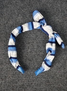 F21蓝色条纹蝴蝶结发箍时尚头箍小清新布艺发饰
