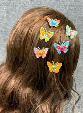 KA2儿童发饰迷你无痕发贴魔术贴发饰糖果色蝴蝶雪花花朵 6个装