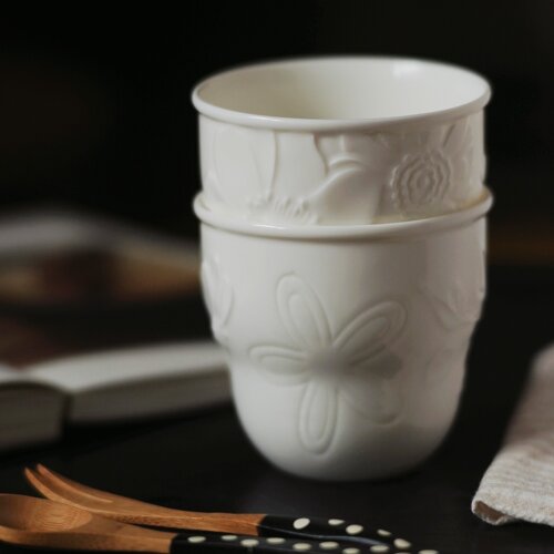 定窑白缸杯主人杯单个仿宋浮雕中式品茗杯大容量喝茶水杯高端茶杯