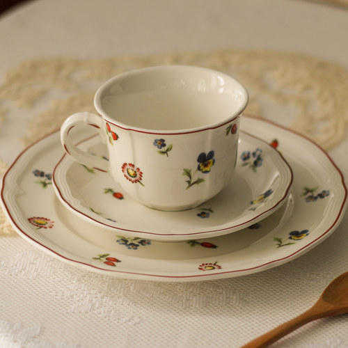 景德镇手绘釉下彩小清新碗盘欧式西餐盘子菜盘轻奢高档杯碟小花园