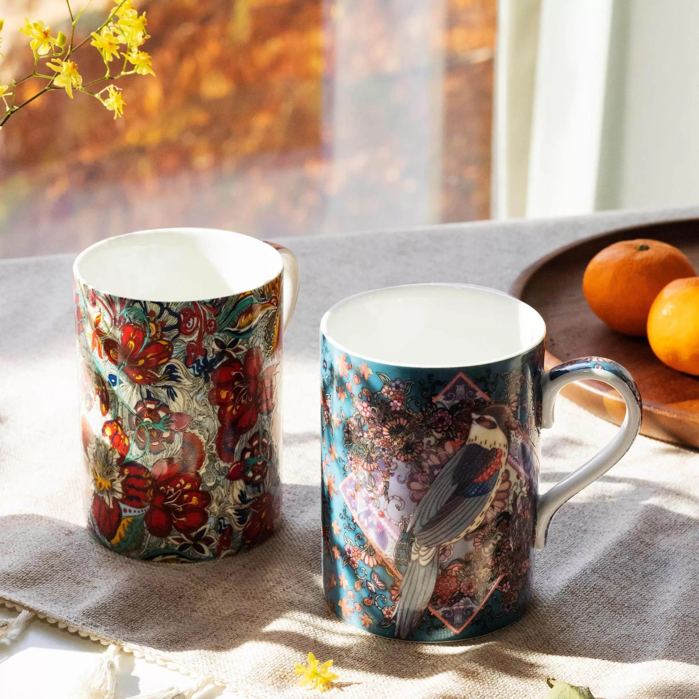 日式濑户烧餐具大肚杯陶瓷釉下彩浮雕大容量杯子水杯马克杯果汁杯