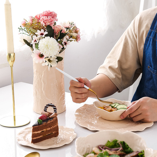 宫廷风立体浮雕花卉陶瓷花瓶古董装饰水培鲜花花插花玄关客厅装饰