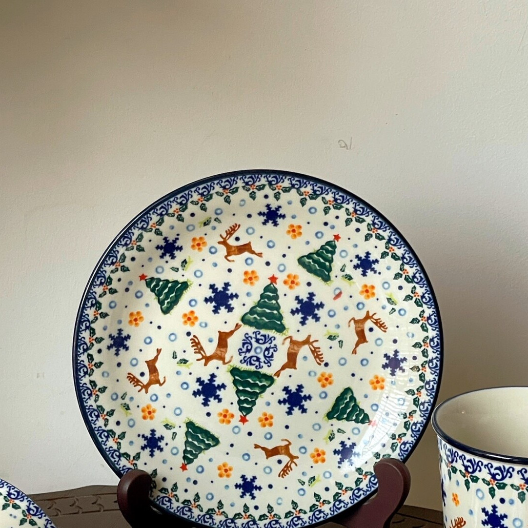 高温陶瓷美式碗碟套装家用复古波兰餐具高级感轻奢乔迁新居盘单个