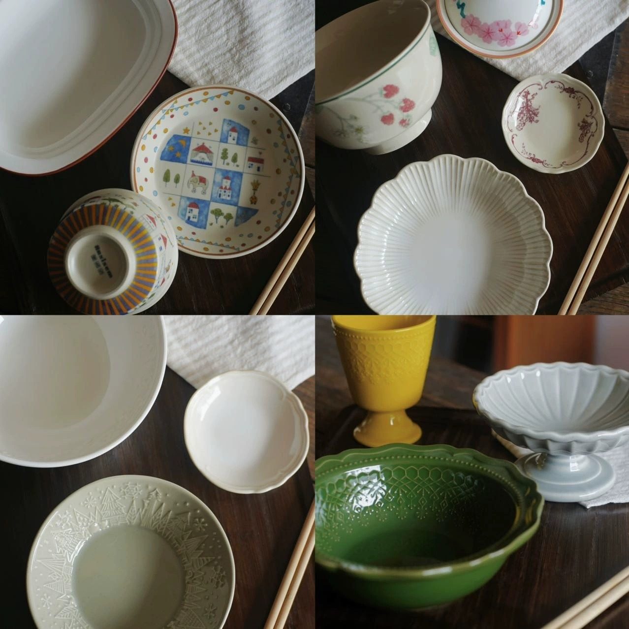 高颜值复古陶瓷手绘花口碗新中式一人食碗盘碗碟套装精致漂亮家用