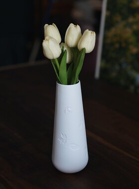 高透雅致 出口北欧浮雕树叶哑光陶瓷花瓶 餐桌书房插花花器居家