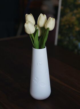 高透雅致 出口北欧浮雕树叶哑光陶瓷花瓶 餐桌书房插花花器居家