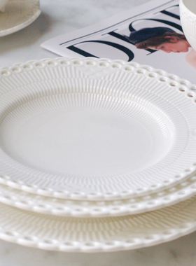 皇家法国外贸镂空白色半蕾丝半花边白瓷餐具碗汤盘子茶壶咖啡杯碟