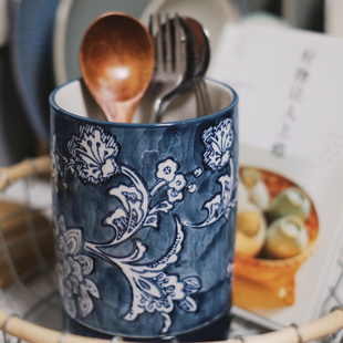 手绘欧式陶瓷收纳罐厨房餐具筷子勺子收纳盒筷子篓创意简约储物罐