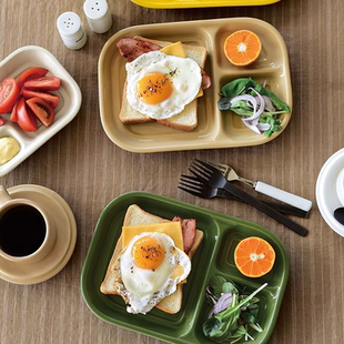 复古好看咖啡杯大人减脂餐盘定量分格陶瓷儿童早餐盘轻食分隔盘子