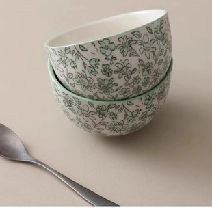 高颜值复古高温瓷器粗陶釉下青花芝麻油雪花釉食钵饭碗古朴风餐具