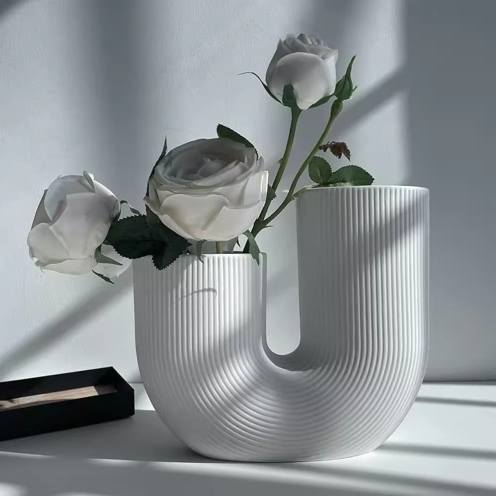 态生活北欧简约创意几何U型陶瓷花瓶客厅玄关茶几插花摆件装饰品