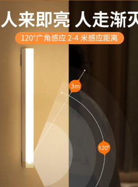 人体感应灯带长条衣柜鞋柜无线自粘厨房充电式LED磁吸橱柜灯