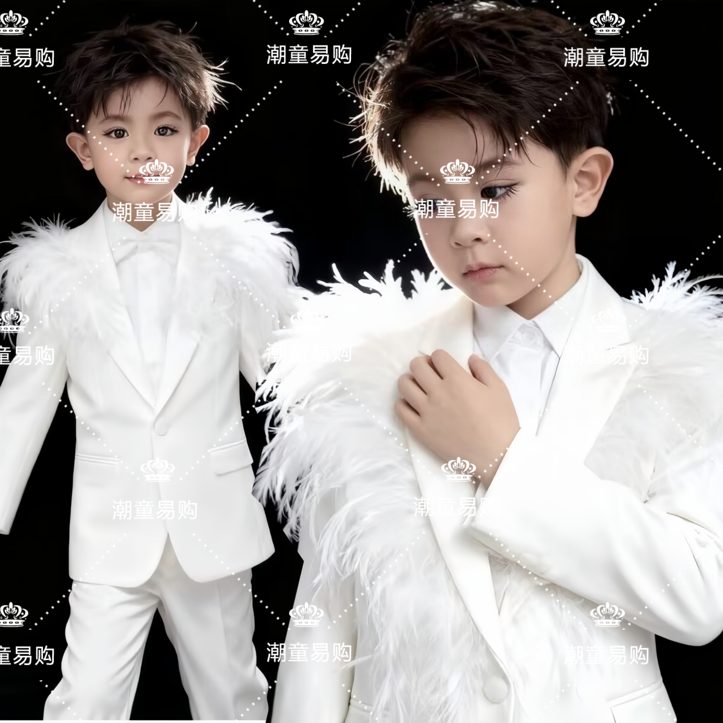儿童白色西装主题舞台走秀模特大赛个性演出潮服装男童拍摄影写真