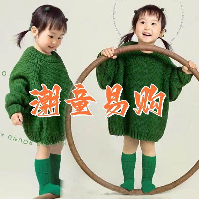 女童绿色毛衣圣诞新年主题模特舞台走秀表演比赛演出服拍摄影写真