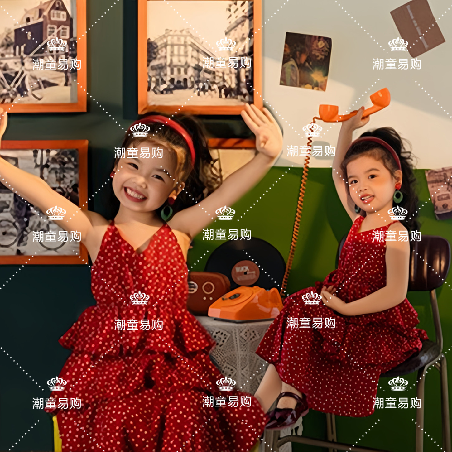 女童复古港风幼儿园舞台走秀模特T台表演出潮服儿童摄影艺术写真 - 实物图
